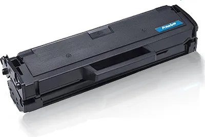 A black toner cartridge is shown on a white background.