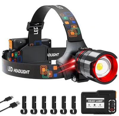 Obrázok produktu pre Predná lampa LED, nabíjateľná, 8000 lúmenov, super jasná, s senzorom, dosah svetla 800 metrov, 3 režimy osvetlenia, 10 hodín nepretržitého svietenia. LED čelovka vhodná na turistiku, cyklistiku a rybolov