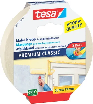 Zdjęcie produktu dla TESA 05281-00012-05, Taśma maskująca ogólnego przeznaczenia, Beżowy, 8 dni, 50 m, 19 mm