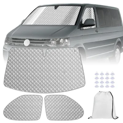 Image de Pare-soleil pour pare-brise, compatible avec les modèles VW T5 et T6, ensemble de 3 tapis thermiques, protection UV pour la cabine