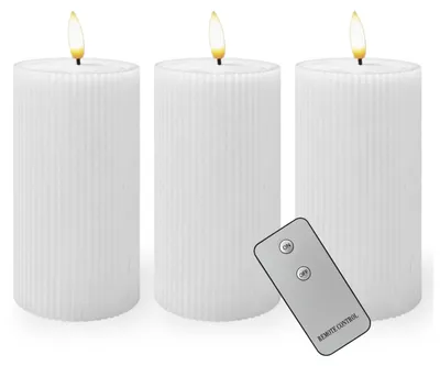 Obrázok produktu pre EstiloHome LED sviečky, sada 3 kusov, biela, 3 x 15 cm – skutočný vosk s drážkami, bez plameňa