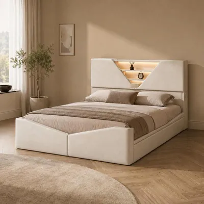 Immagine prodotto di Letto imbottito ProximaX 160x200 cm in velluto con testiera con vano portaoggetti, LED RGB, cassetti e portata di 500 kg