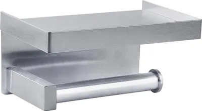 Produktbild von Toilettenpapierhalter mit Ablage, für Küchenrolle, aus SUS304 Edelstahl, rostfrei, Badezimmerzubehör, mit Schrauben zur Wandmontage oder selbstklebend – Silber