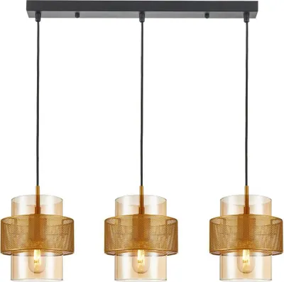 Zdjęcie produktu dla Lampa wisząca ozdobna szklane bursztynowe klosze na czarnej listwie do jadalni nad stół 3xE27 40W VINOTI Italux