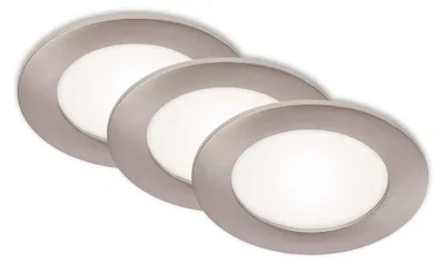 Image de Lampe LED encastrée BRILONER LEUCHTEN FLAT IN, 7 W, 600 lm, IP44, nickel mat, plastique, lot de 3, Ø 12 cm