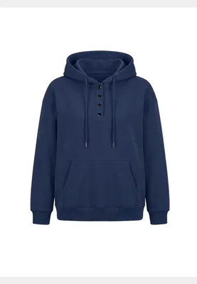 Produktbild von Damen Hoodie mit lockerer Passform, Kapuze und Kängurutasche, blau, Größe S