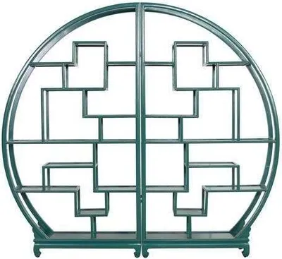 Produktbild von Fine Asianliving Chinesisches Bücherregal runder offener Schrank Teal B192xH176cm Chinesischer Schrank Chinesischer Hochzeitsschrank Orientalische Möbel Asiatische