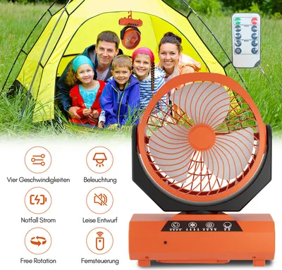 Obrázok produktu pre Clanmacy Camping Fan Multifunctional 2in1 Camping Fan Light, prenosný USB kempingový ventilátor do stanu s LED lampou s diaľkovým ovládaním Fan-Orange