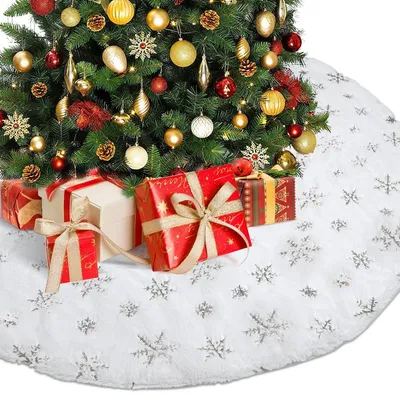 Produktbild von Weihnachtsbaumdecke Christbaumdecke Christbaumständerabdeckung - 120 cm - Weiß - Plüsch - Mit Schneeflockenmuster