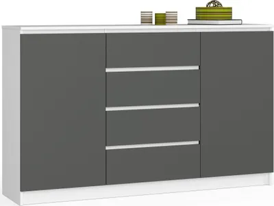 Produktbild von Kommode AKORD K160 Weiß 160 cm 2 Türen 4 Schubladen 4 Ebenen Front Graphitgrau B160 x H99 x T40 cm