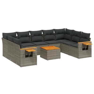 Produktbild von vidaXL 10-tlg. Garten-Sofagarnitur mit Kissen Grau Poly Rattan