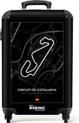 Produktbild von NoBoringSuitcases.com® Koffer Handgepäck Trolley Rollkoffer Kleine Reisekoffer mit 4 Rollen - Formel 1 - Motorsport - Circuit de Catalunya - Rennstrecke - Schwarz und weiß - Cabin Size < 55x40x23 cm & 55x40x20 cm - Fotokoffer - Kabinenkoffer - BoardgepäckHandgepäck Koffer 55x35x20 cm, 36L,