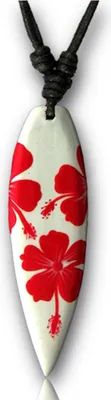 Produktbild von viva-adorno Halskette Surfbrett Holzanhänger Baumwollband Surfer Kette Länge verstellbar HK30,D2 Hibiskus Rot