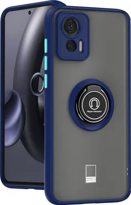 Image de Etui pour Motorola Edge 30 Neo étui TPU translucide mat avec porte-anneau et support Bleu foncé