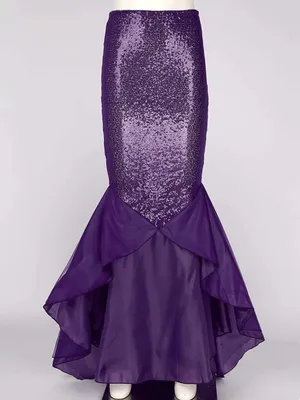 Produktbild von Damen Meerjungfrau Rock Schwanz Gr. L Kostüm Mermaid Tail Pailletten Rock Maxirock Festlich Bodenlang für Karneval Fasching Halloween Party