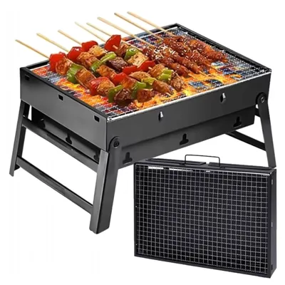Produktbild von Kompakter Koffergrill Klappbar Faltbarer Holzkohlegrill Tragbar Mit integrierten Tragegriffen Leicht  Garten-BBQ Outdoor Picknick 35 x 27 x 20 cm
