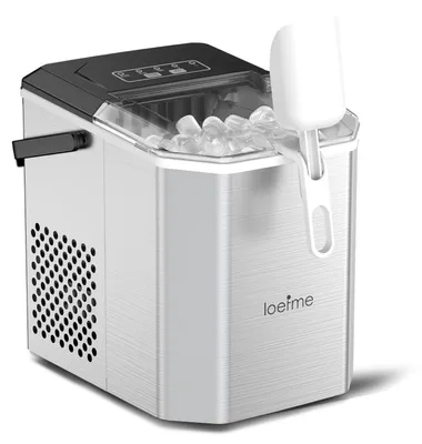 Produktbild von Eiswürfelmaschine für Zuhause - Tischgerät - 12 kg/24 h - 1,2 l Wassertank - 9 Eiswürfel in 6–8 Min - 2 Größen 20×25/25×30 mm - Silber