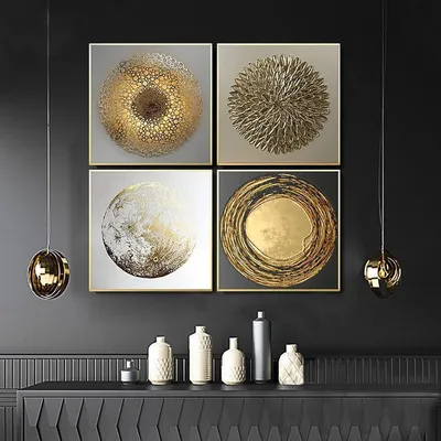 Produktbild von Leinwandbilder Wohnzimmer Abstrakt Gold 4er Set 50x50cm Rahmenlos