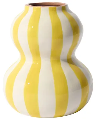 Productafbeelding van HowHomely bloemenvaas, decoratieve vaas, vaas 15 cm, tafelvaas, keramische vaas, geel en wit gestreept