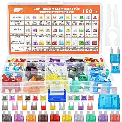 Autozekringenset 180 Stück, Mini/Standard/Mikro, 2A–40A