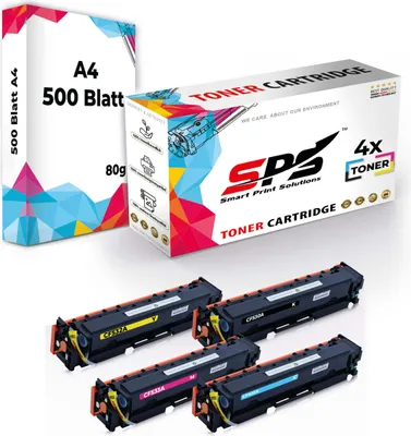 Produktbild von 4x Toner 304A CC530A CC531A CC532A CC533A kompatibel für HP Color Laserjet CP2025FXI + DIN A4 Druckerpapier 500 Blatt