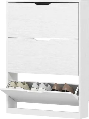 Zdjęcie produktu dla Szafka na buty Fortuna Lai z 3 klapami, regał na buty, wąska komoda na buty na 9–12 par butów 80 x 17 x 108 cm, biała