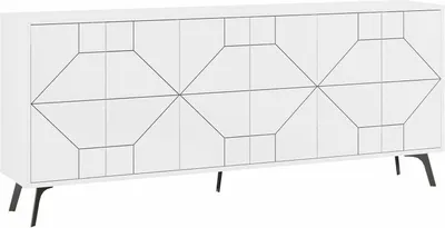 Produktbild von Kommode Dlabrocc, Wohnzimmerbuffet, Wohnzimmer-Sideboard, Moderne Küchen-Speisekammer, 184x35h77 cm, Weiß