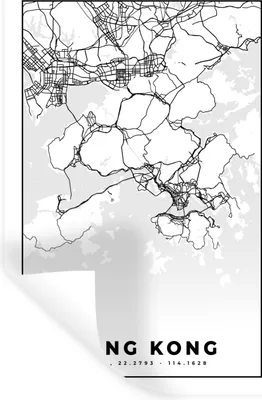 Produktbild von MuchoWow® Wandtattoo Wandsticker Wandaufkleber Karte - Hongkong - Schwarz-weiß - Stadtplan - Routenbeschreibung 60x90 cm Selbstklebend und Repositionierbar - Sticker - Dekorfolie