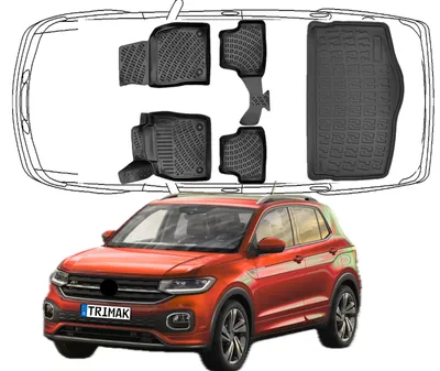 Produktbild von 3D Fußmatten & Untere Kofferraumwanne Auto Set Kompatibel mit VW T-Cross 2018 - 2024
