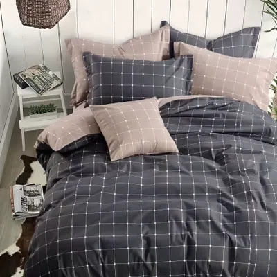 Produktbild von Bettwäsche 135x200 Baumwolle Dunkelgrau Kariert Muster Aesthetic Design für Sommer bis Winter 2tlg