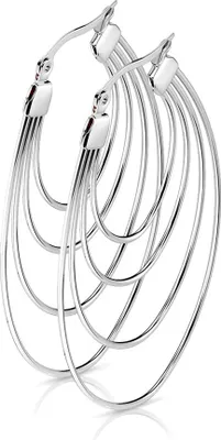 Produktbild von viva-adorno Edelstahl Creolen Damen Ohrringe Oval Silber groß Klappcreolen Vierfach Bögen W1a, Silber