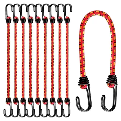 Produktbild von Elastische Bungee-Seile mit Haken, rot und gelb, 8 mm dick, Längen von 40 cm bis 100 cm, 10 Stück