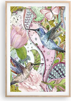 Produktbild von Gerahmtes Poster - Rahmen in heller Eiche - Vogel Schmetterling Blume - 61x91,5 cm - Wand Bild - Wanddeko - Wandbilder - Wandposter - Bilderrahmen - Bilder - Kunstdruck - Wandbild - P2NPA61x91-4065