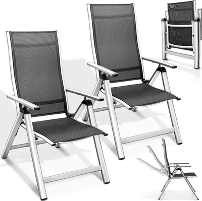Produktbild von tillvex Gartenstuhl Premium 2 Stück Silber klappbar aus Aluminium | Hochlehner mit Armlehnen | Klappstuhl verstellbar | Klappsessel Balkon Garten Terrasse
