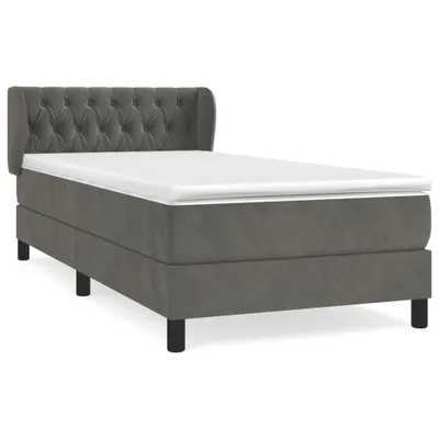 Image de vidaXL Lit boxspring avec matelas gris foncé 100x200 cm velours