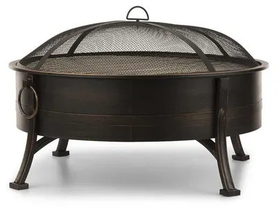 Produktbild von Blumfeldt 2-in-1 Feuerschale - Feuerschale für den Garten mit Edelstahl-Grillrost, Feuerschalen FireView Concept, Funkenschutz, Trageringe, Schürhaken & Grillrost, Stil: Catania, schwarz