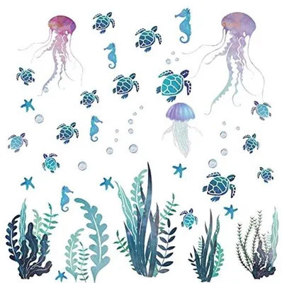 Immagine prodotto di Ultiluxe Adesivi da parete per bagno - 2 fogli - Adesivo mare - Adesivo tartaruga - 28,5 x 90 cm - Adesivo in vinile - Impermeabile - Multicolore