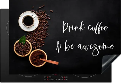 Produktbild von KitchenYeah© Herdabdeckplatte Zitate - Kaffee trinken & toll sein - Sprichwörter - Kaffee , 76x51cm, Küche Deko, Glaskeramikkochfeld Herdabdeckung, Abdeckplatte fùr Kochfeld