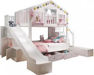 Image de 360Home belle maison lit superposé avec toboggan, marches et espaces de rangement 1350x1900mm marches avec espace de rangement+deux tiroirs+toboggan garde-robe