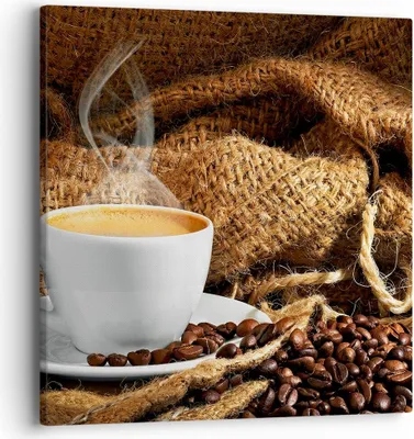 Produktbild von Bild auf Leinwand - Leinwandbild - Cappuccino Tasse Körner Beutel - 40x40cm - Wand Bild - Wanddeko - Leinwanddruck - Bilder - Kunstdruck - Wanddekoration - Leinwand bilder - Wandkunst - AC40x40-2383