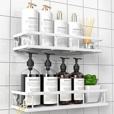 Produktbild von Duschablage Ohne Bohren, Wasserdichter Duschregal, Badezimmer Regal Organizer, Shampoo Duschgel Halterung für Dusche (Weiß- 2 Stück)