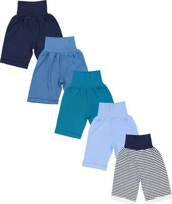 Obrázok produktu pre TupTam Unisex detské nohavice s gumou v páse, letné šortky z bavlny, balenie po 5 kusoch, farba: rovný strih/pruhy, tmavomodrá, modrá, tmavozelená, džínsová, veľkosť: 74/80
