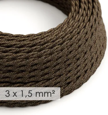Immagine prodotto di Creative-Cables Cavo elettrico in tessuto, Sezione 3x1,50, 10 m, Marrone TN04, Trecciato, Lino naturale