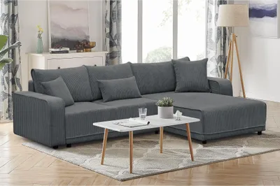 Produktbild von 290 cm Ecksofa PRIMO L-Form Polstersofa mit Schlaffunktion Cordstoff Corner Schlafsofa Eckcouch für Wohnzimmer, Stoff: poso 34 - dunkelgrau