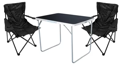 XL 3-tlg Camping Set Campingtisch Schwarz + 2 x Campingstuhl Klappstuhl Schwarz