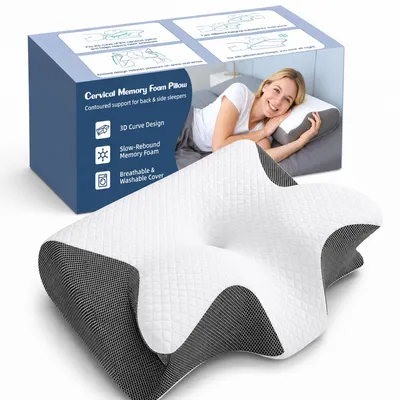 Productafbeelding van Nekkussen - Traagschuim - 60 x 35 cm - Vlinderkussen - Wasbare hoes - Zijslaper