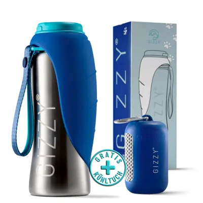 Produktbild von GIZZY® Hundetrinkflasche 500 ml für unterwegs unterwegs - auslaufsicher & robust aus Edelstahl, inkl. - weichem Hundehandtuch - Trinkflasche Hund