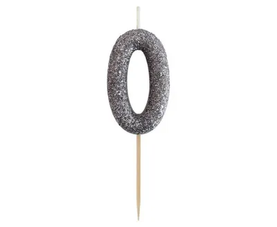 Immagine prodotto di Candela numero 0 glitterata, nera 11,5x3,5 cm Godan