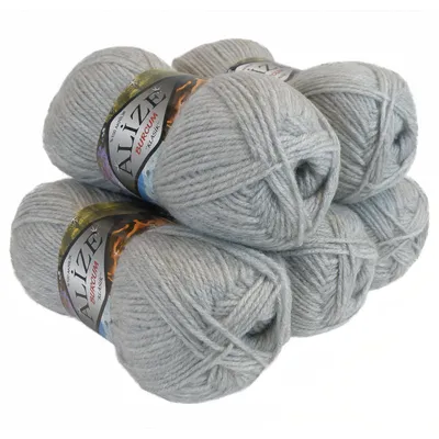 5 x 100g Strickgarn ALIZE BURCUM, 100% Polyacryl, 208 hellgrau