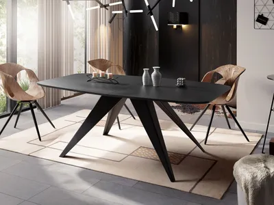 Produktbild von Ausziehbarer Esstisch im Loft-Stil - Industrieller Tisch mit Schwarzen Metallbeinen - Modernes Design für Wohnzimmer - 160 cm Ausziehbar auf 200 cm - Schwarz